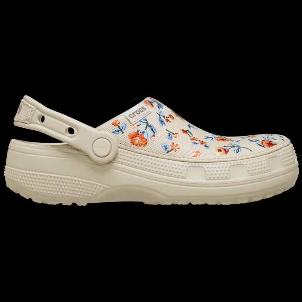 Crocs Classic Floral Embroidery Clogs Bone Beige Orange Blue Flowers Womens 8